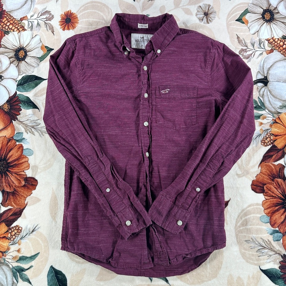Y2K Hollister California Mens Burgundy Epic Flex Stretch Button Down Shirt XS